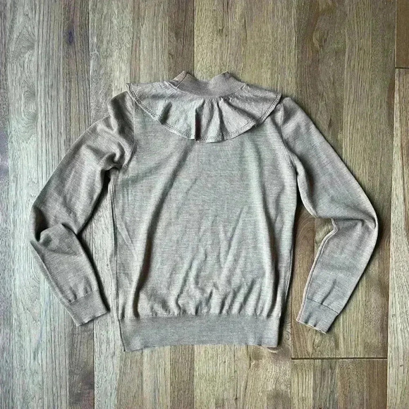 J. Crew Wool Ruffle Mock Neck‎ Pointelle Sweater Holiday Coquette Boho Sz XS - Picture 8 of 9
